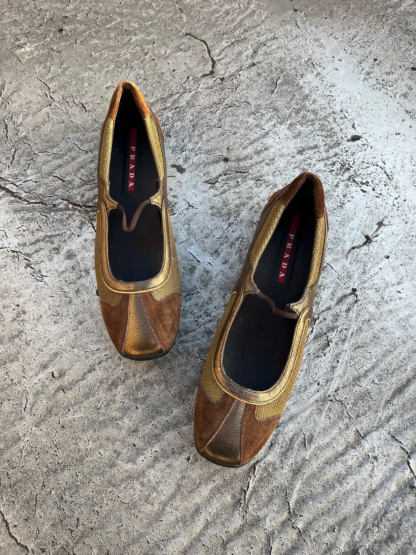 PRADA 2000'S LEATHER GOLD BALLET FLATS