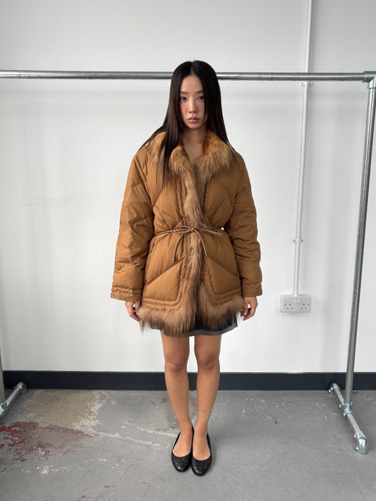 FEATHER DOWN AND FUR PUFFER JACKET