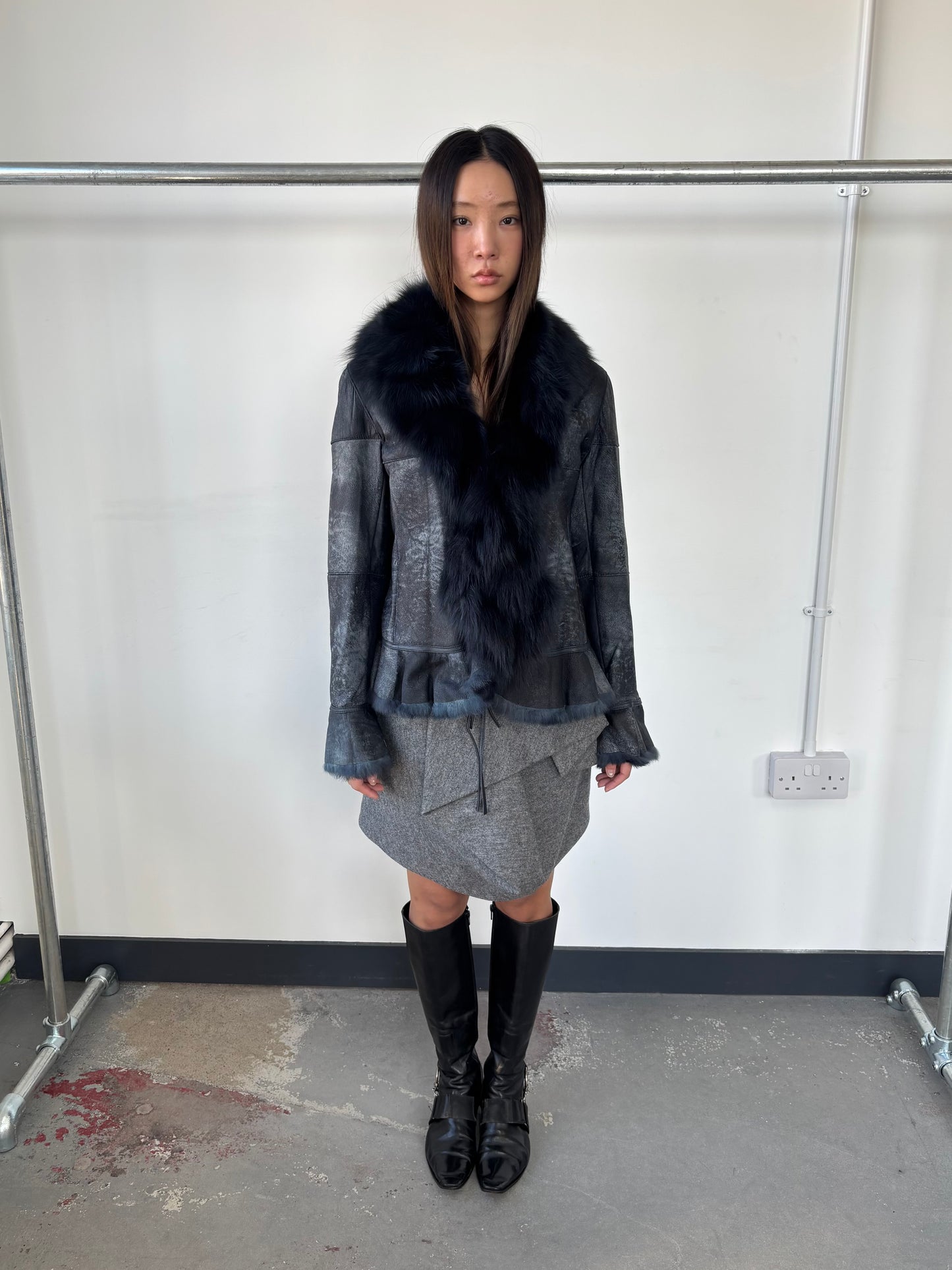 RABBIT LEATHER AND FOX FUR JACKET