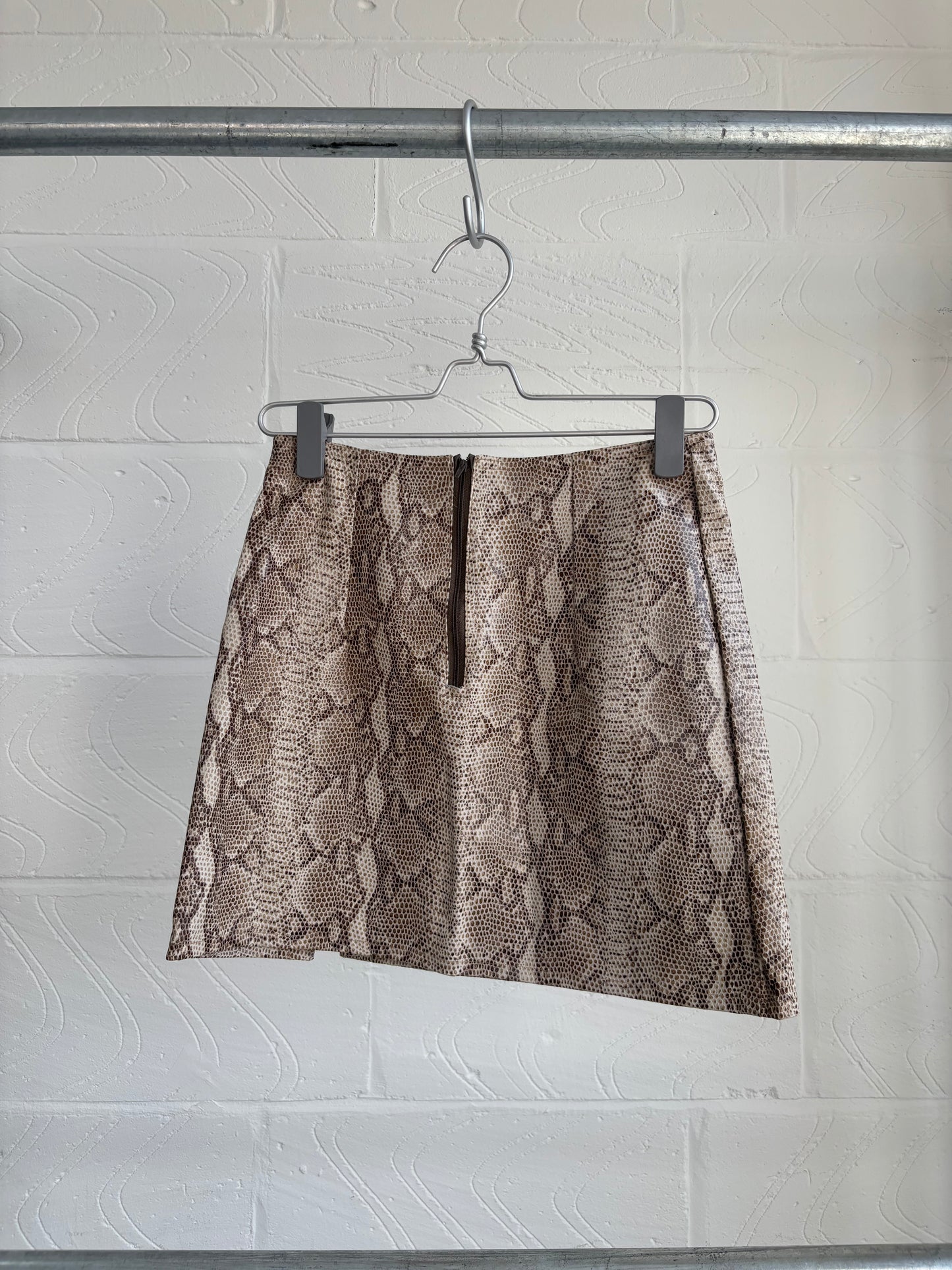 SNAKESKIN PRINT LEATHER MINI SKIRT