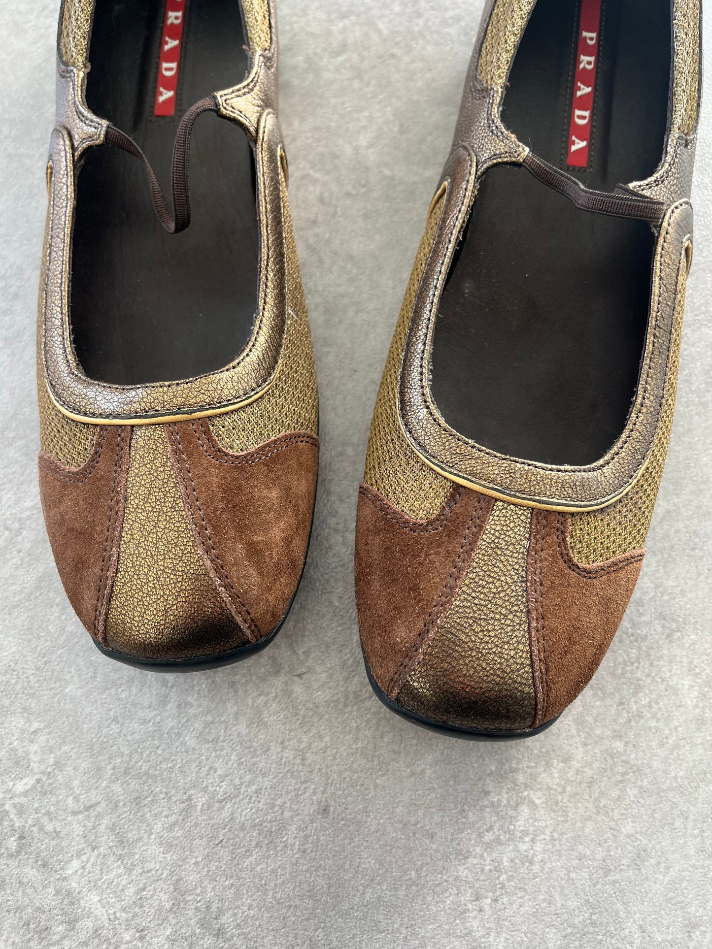 PRADA 2000'S LEATHER GOLD BALLET FLATS