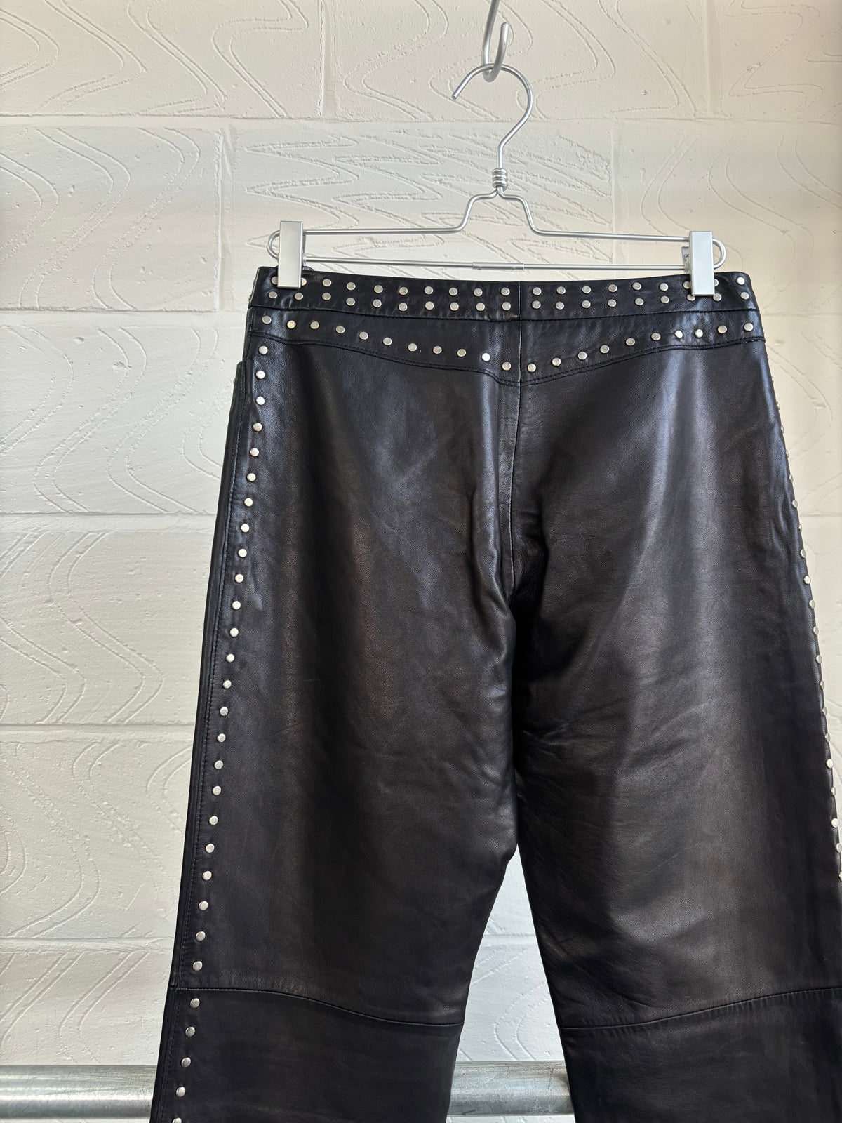 ANDREW MARC LEATHER STUDDED TROUSERS