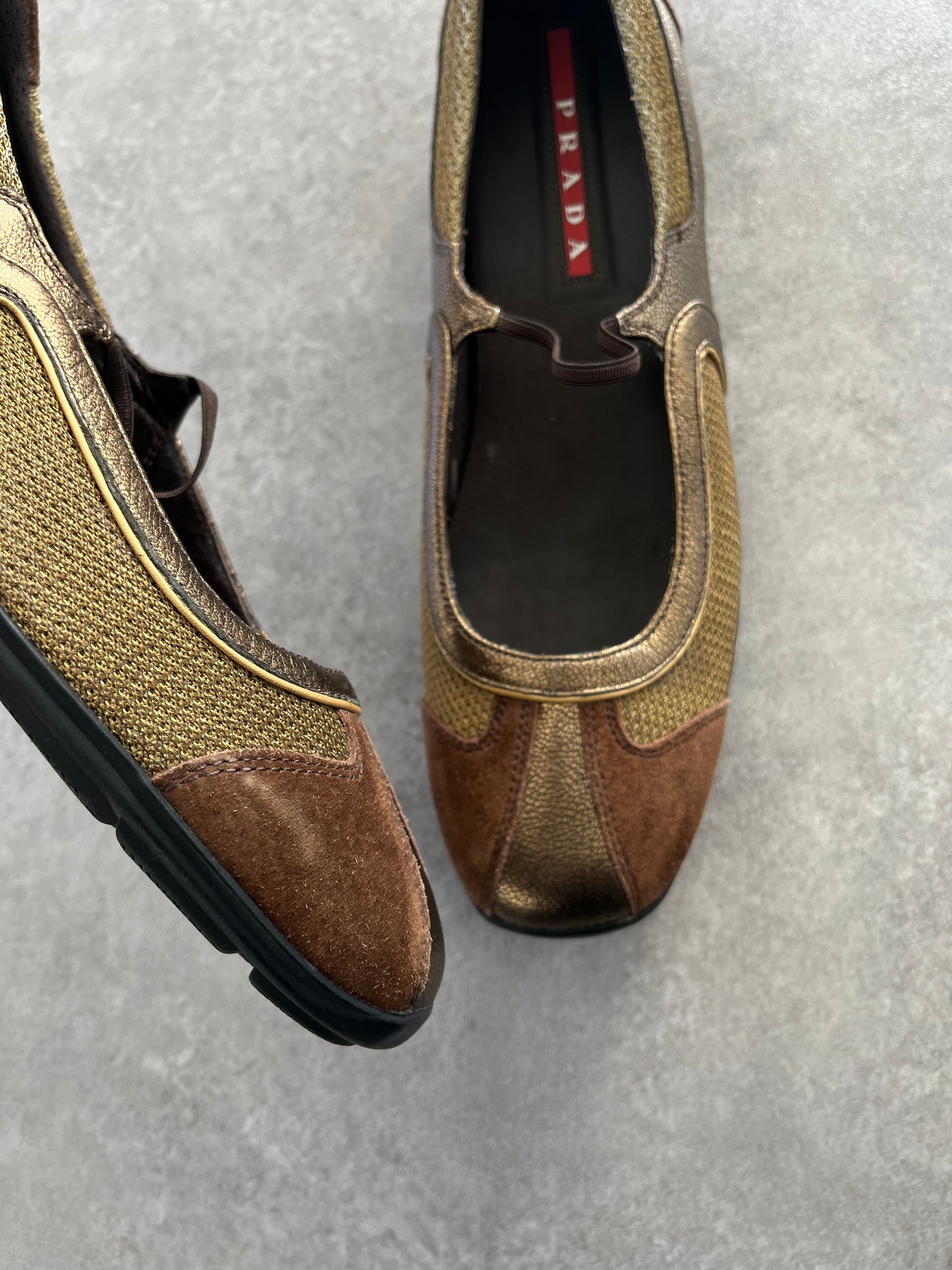 PRADA 2000'S LEATHER GOLD BALLET FLATS