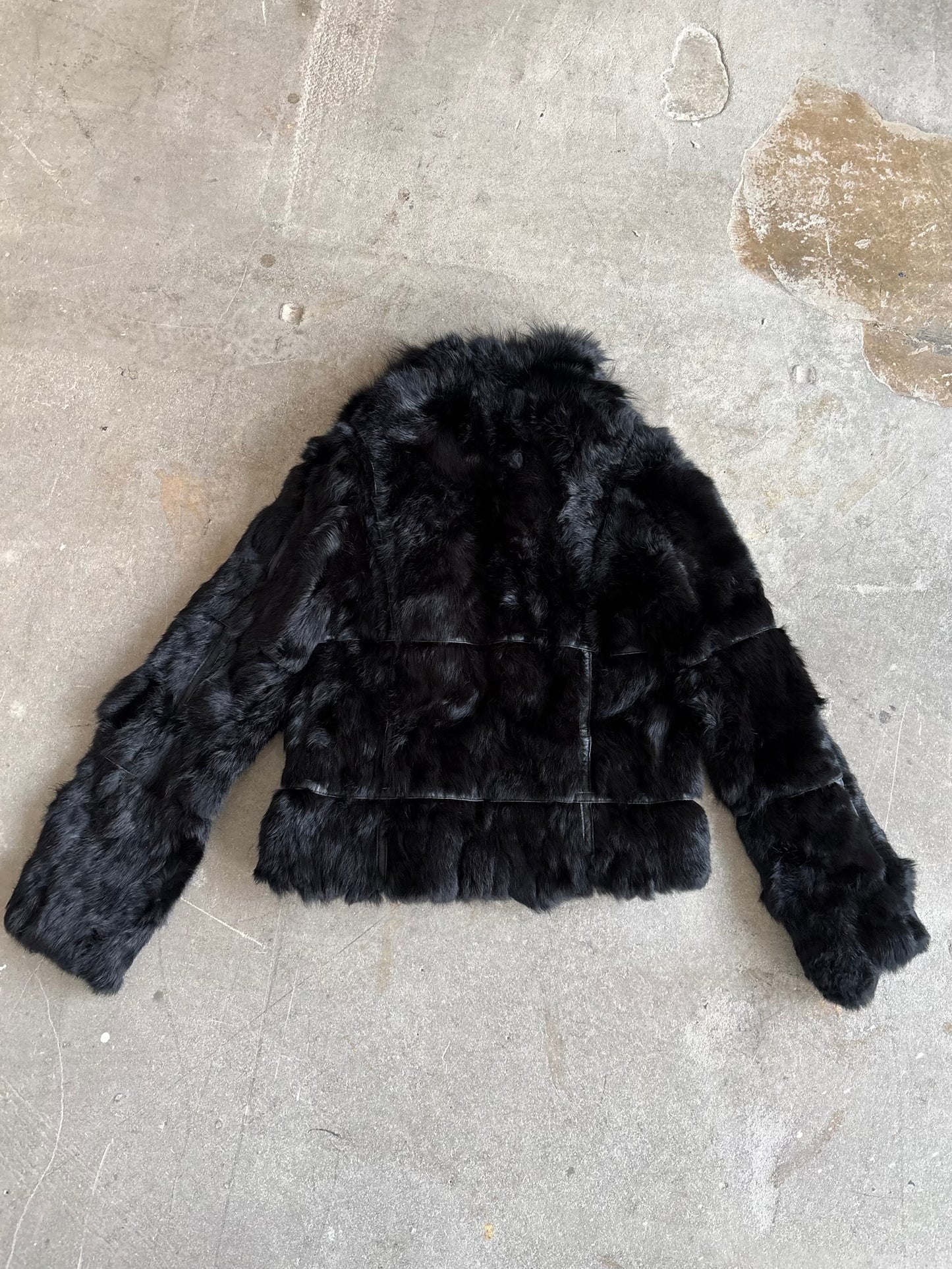 BLACK FUR AND LEATHER JACKET