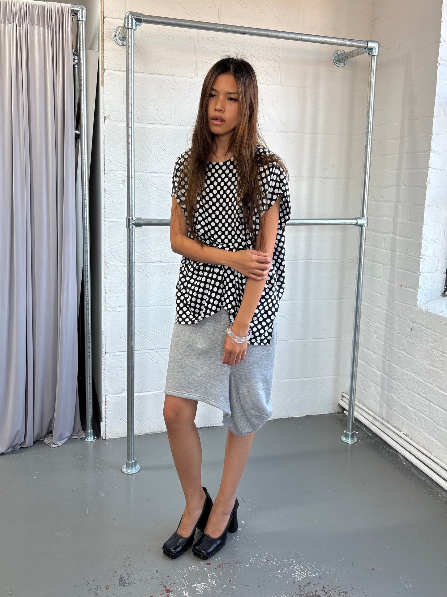 ZUCCA GATHERED POLKA DOT BATWING TOP