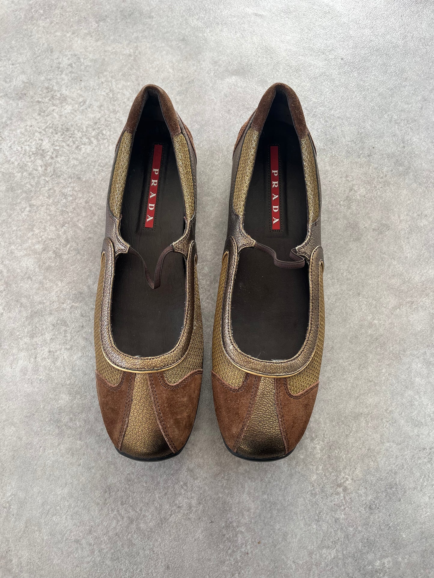 PRADA 2000'S LEATHER GOLD BALLET FLATS