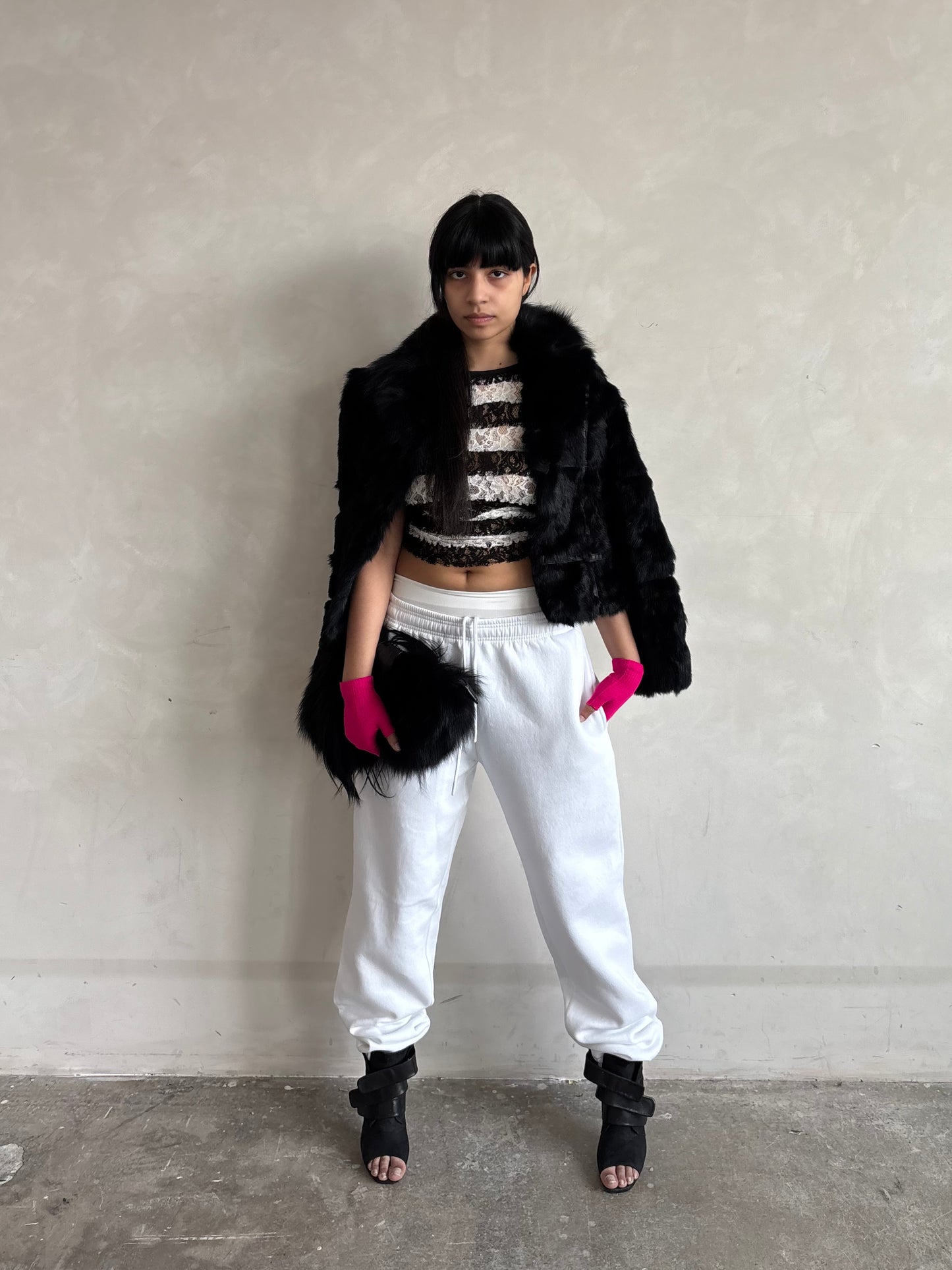 BLACK FUR AND LEATHER JACKET