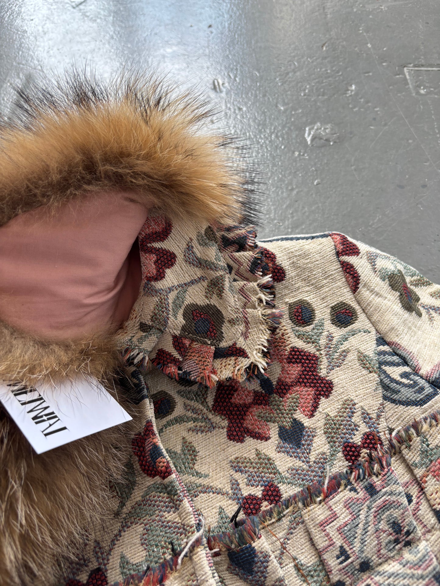 JAPANESE DECONSTRUCTED FLORAL JACKET WITH FUR