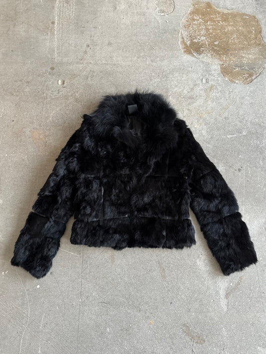 BLACK FUR AND LEATHER JACKET