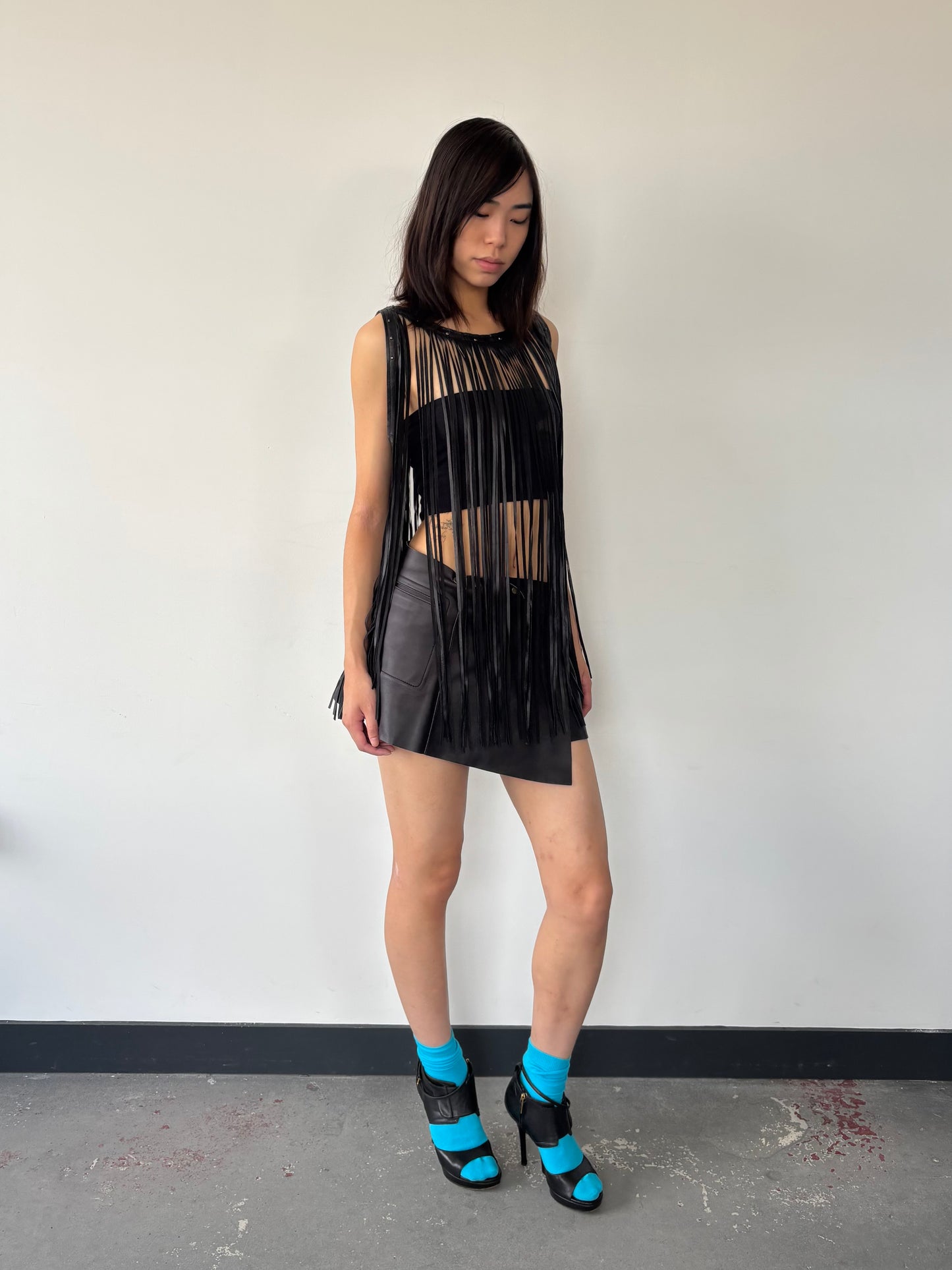 LEATHER LOOK FRINGE TOP