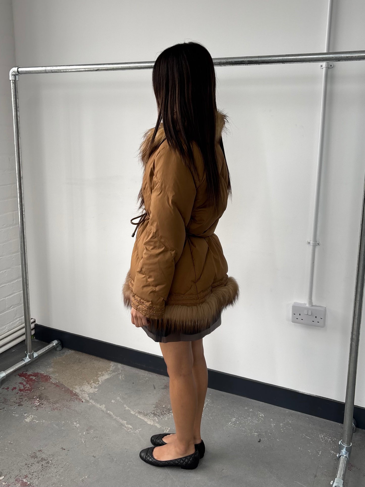 FEATHER DOWN AND FUR PUFFER JACKET