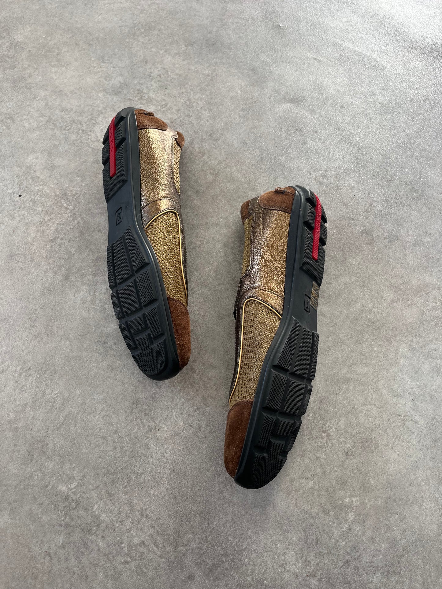 PRADA 2000'S LEATHER GOLD BALLET FLATS