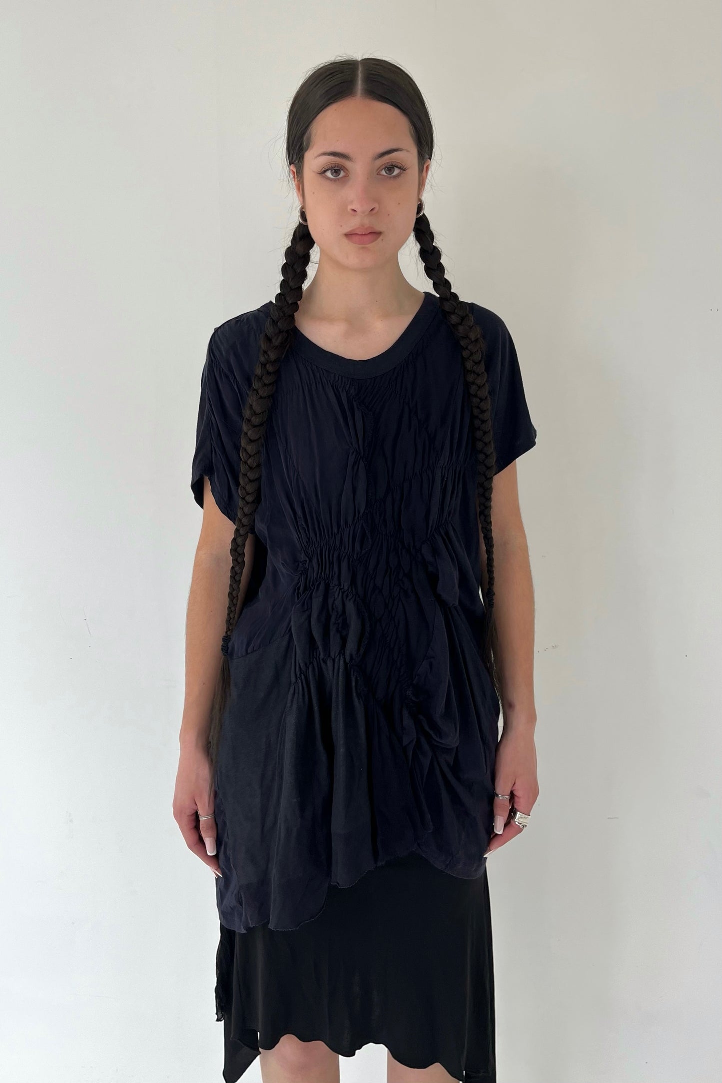 ZUCCA NAVY RUCHED FRONT TOP