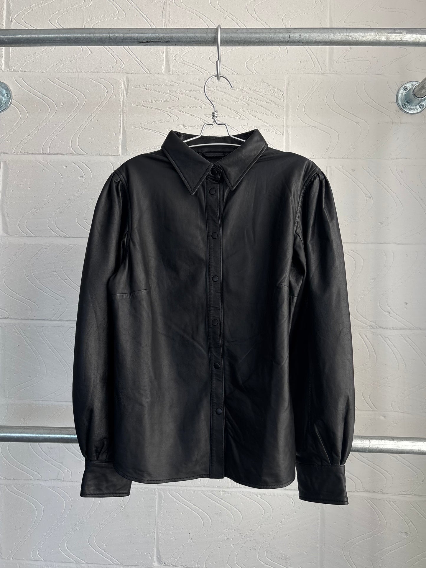 LEATHER PUFF SLEEVE SHIRT