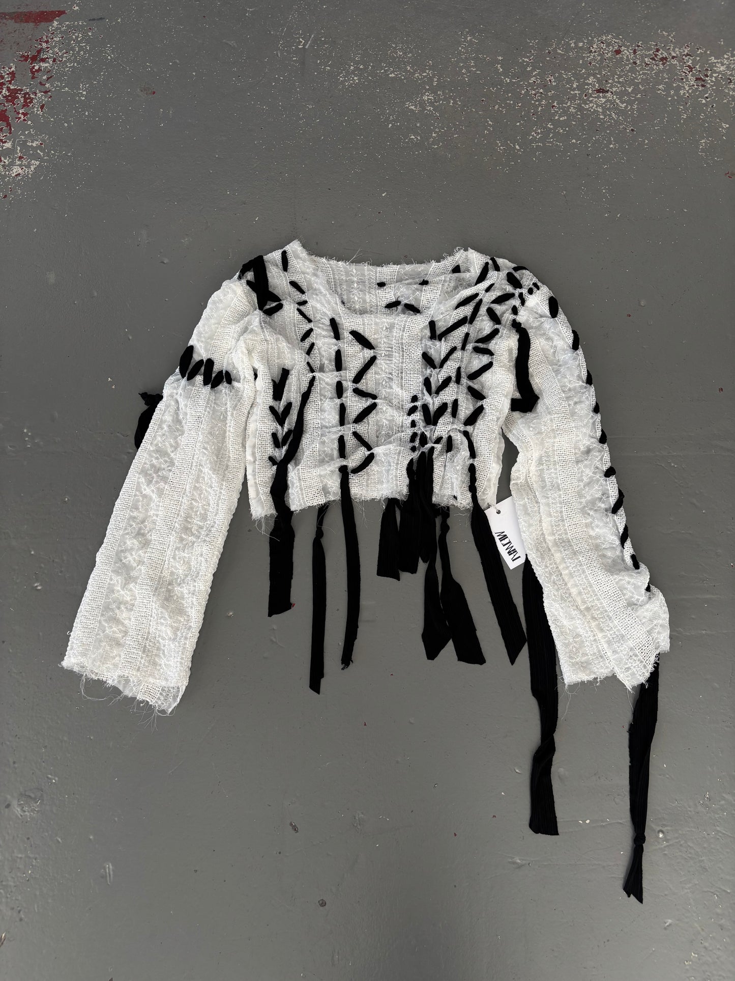 SHEER LACE UP BLOUSE