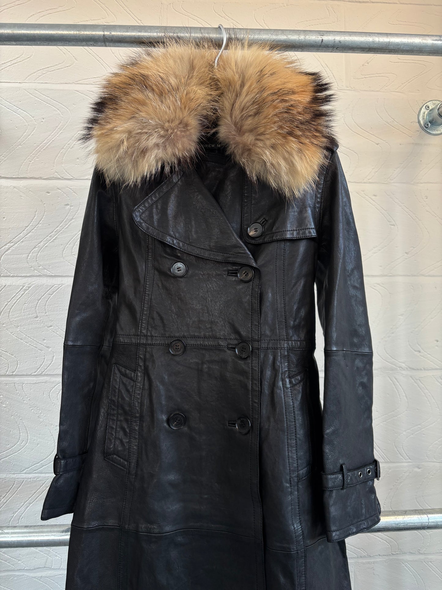 FUR COLLAR LEATHER TRENCH COAT