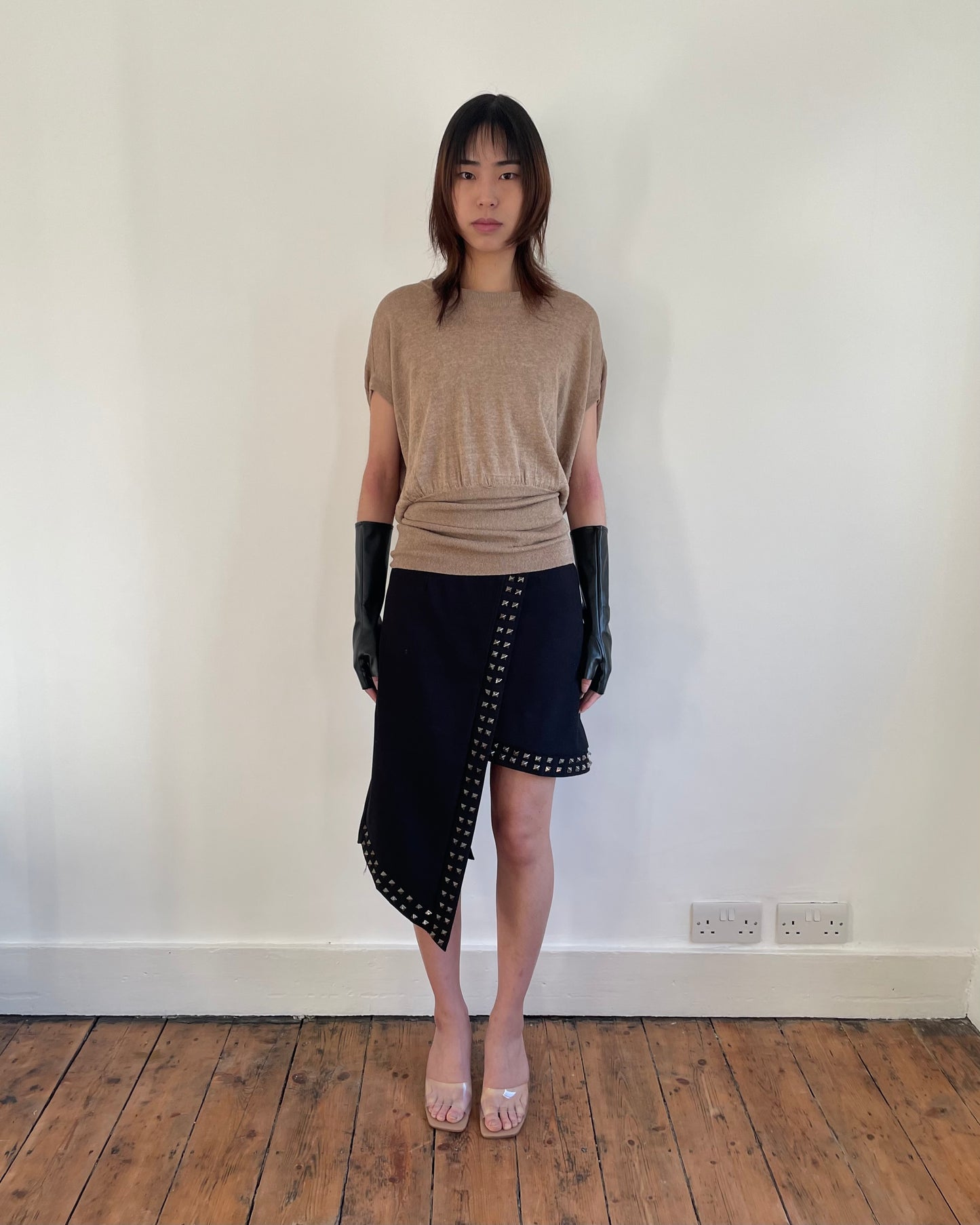 MM6 GOLD KNIT WIDE WAISTBAND TOP