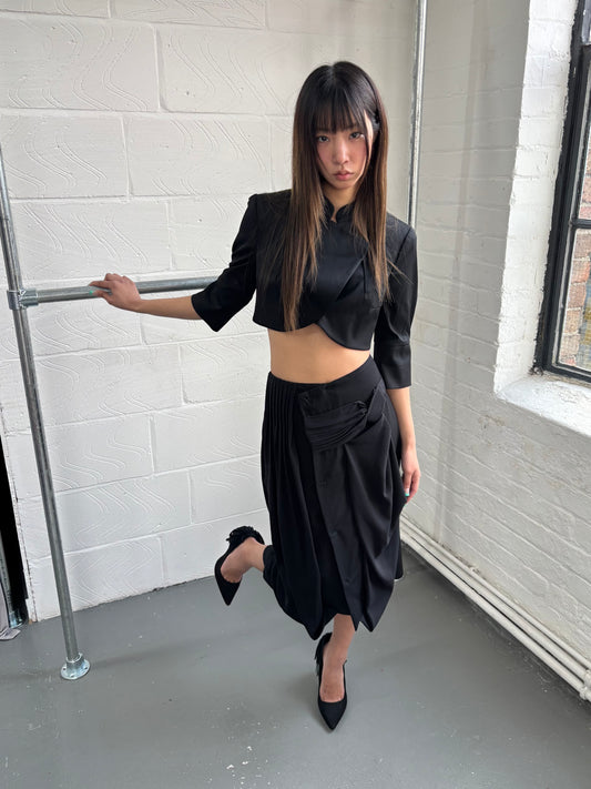 ITALIAN DESIGNER VIRGIN WOOL DRAPE SKIRT