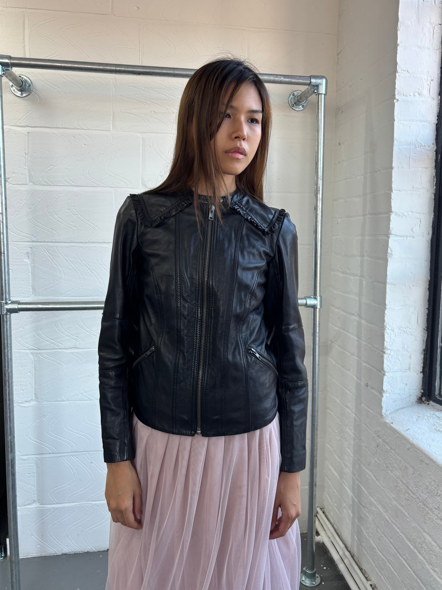 LEATHER SAILOR COLLAR JACKET