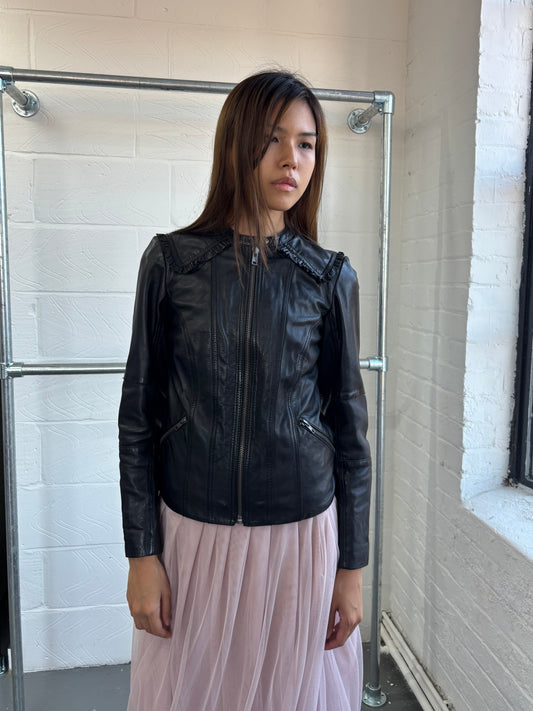 LEATHER SAILOR COLLAR JACKET