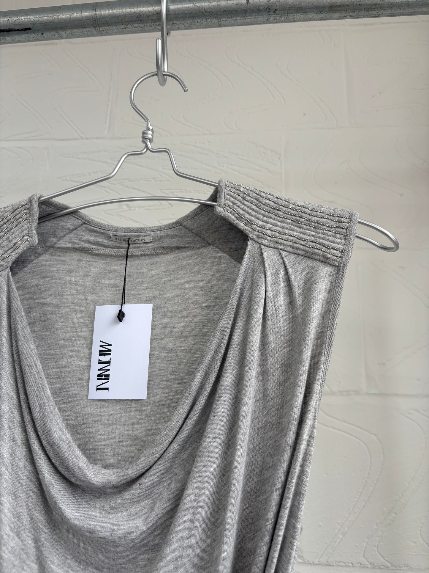 GREY SHOULDER PAD JERSEY DRESS