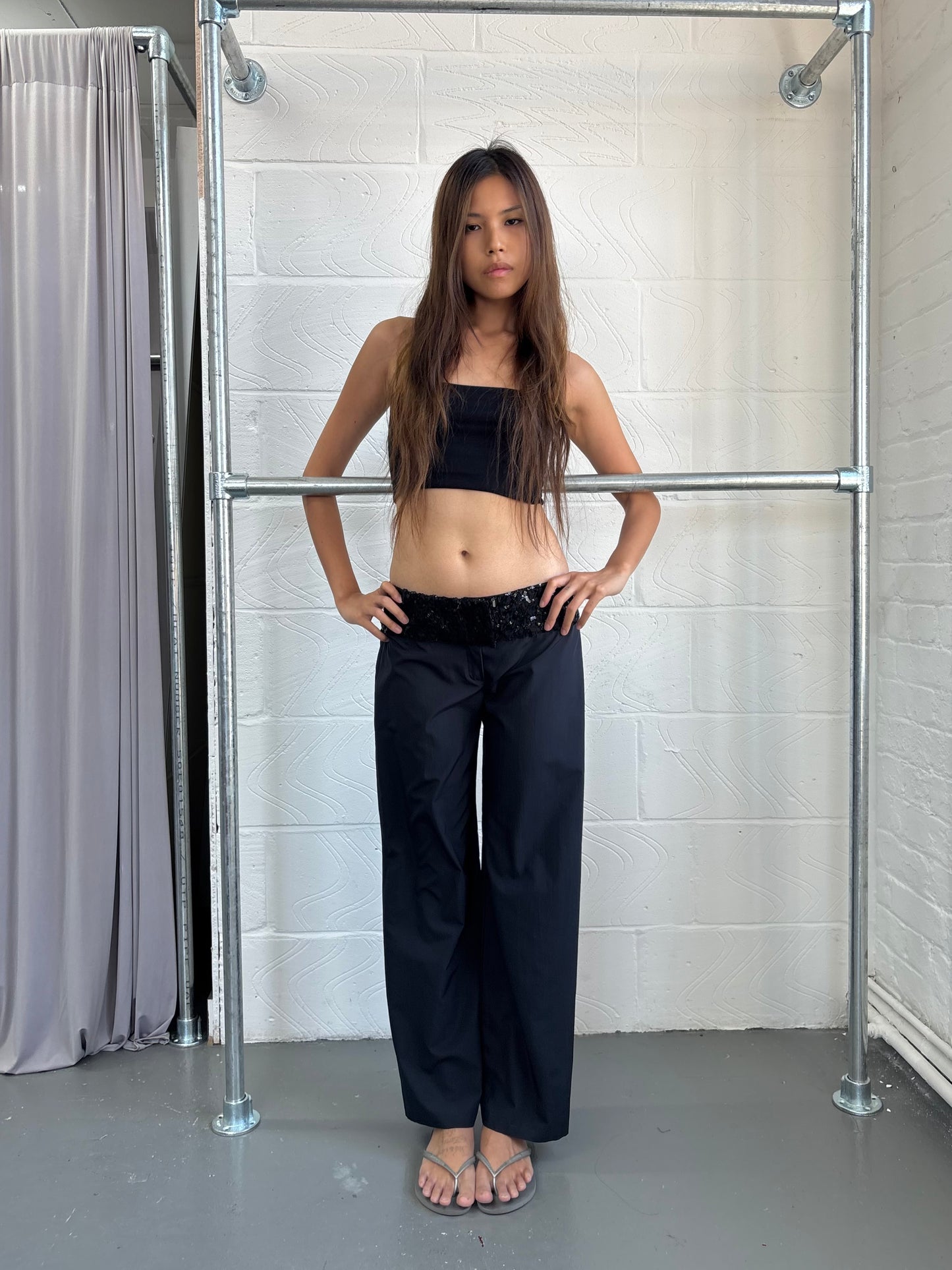 FRENCH DESIGNER TROUSERS WITH SEQUIN WAISTBAND