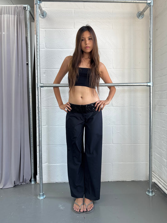 FRENCH DESIGNER TROUSERS WITH SEQUIN WAISTBAND