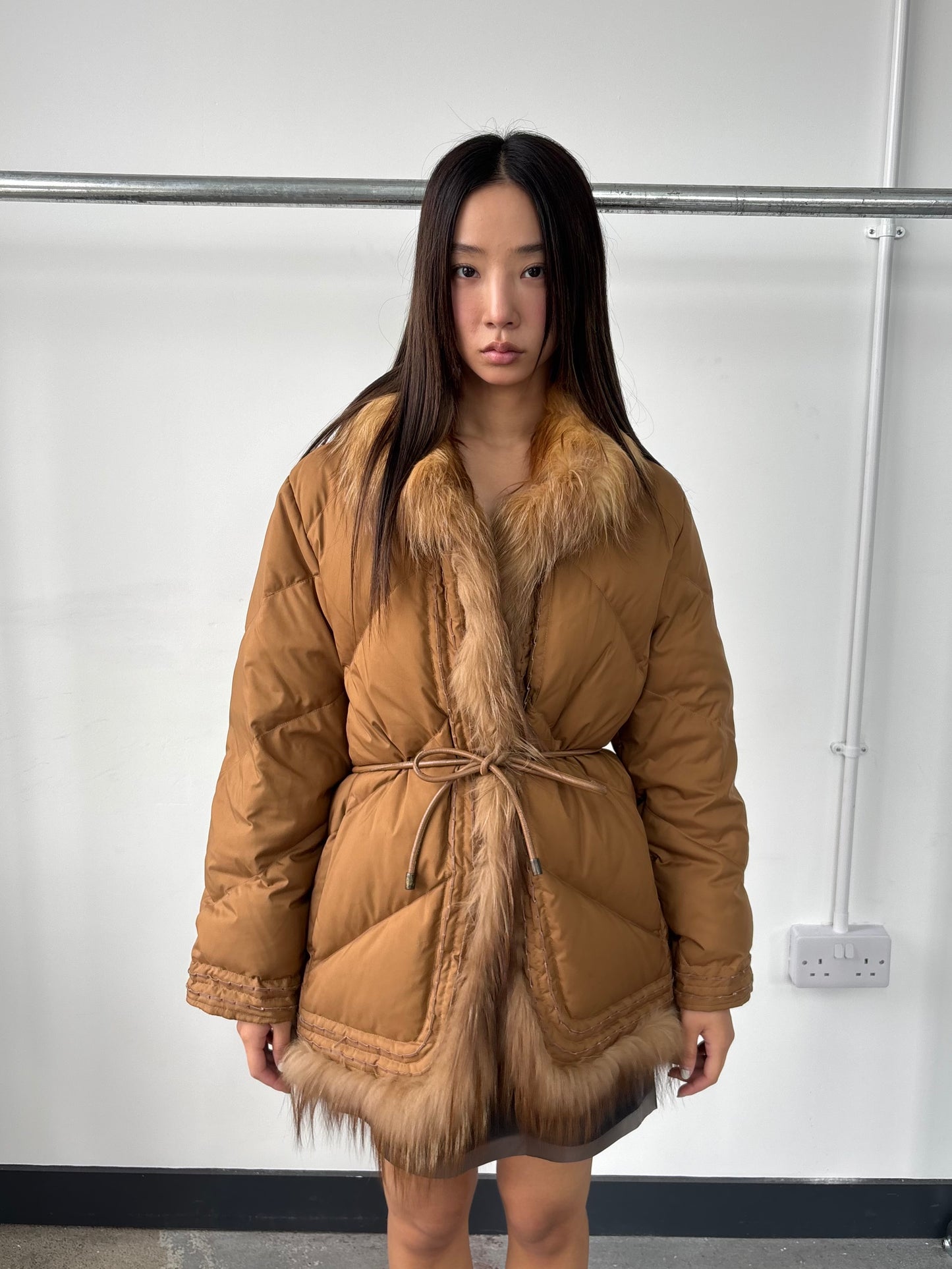 FEATHER DOWN AND FUR PUFFER JACKET