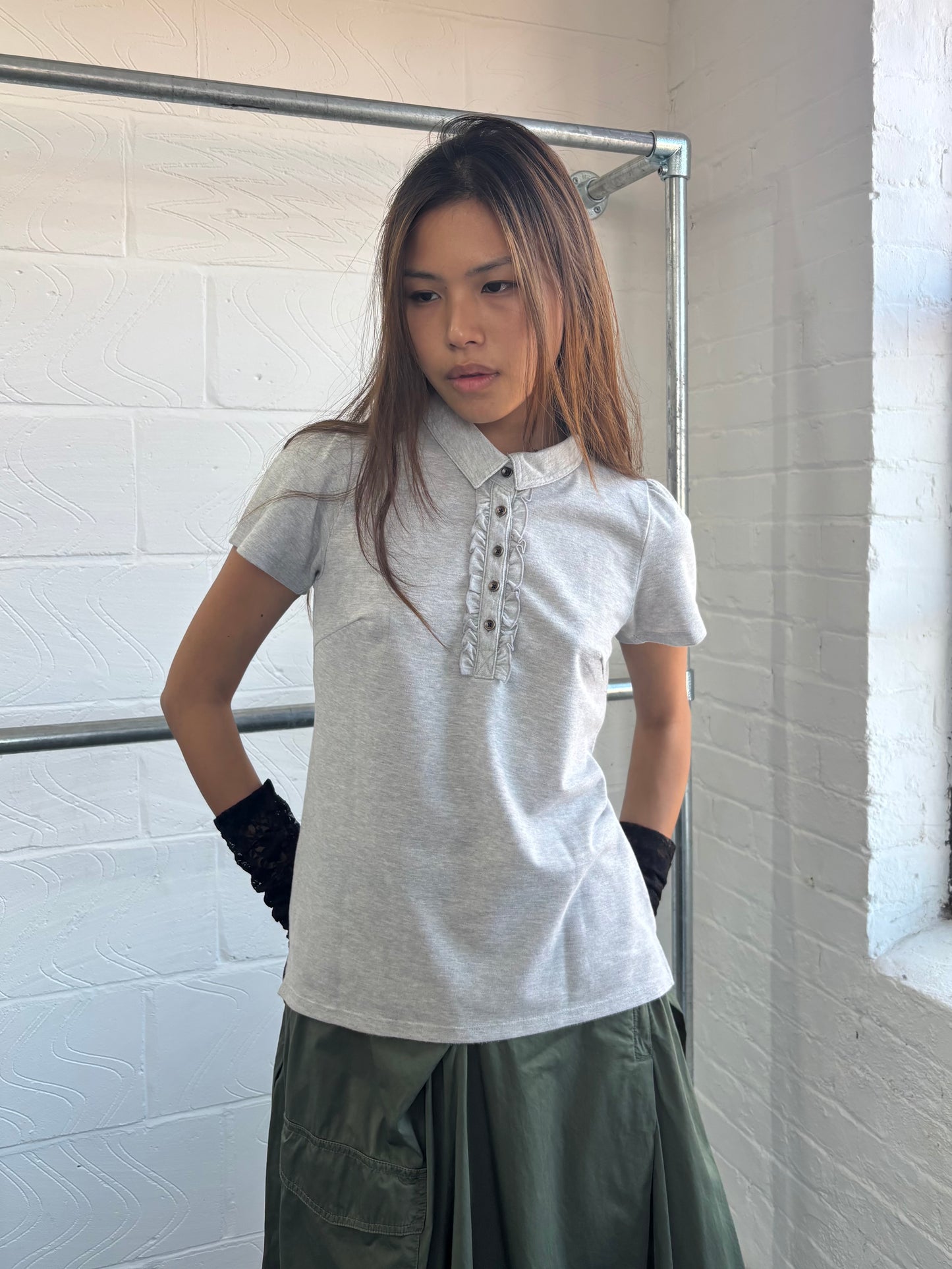 JAPANESE DESIGNER FRILLY POLO SHIRT