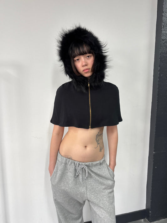 JERSEY CAPE WITH FUR HOOD