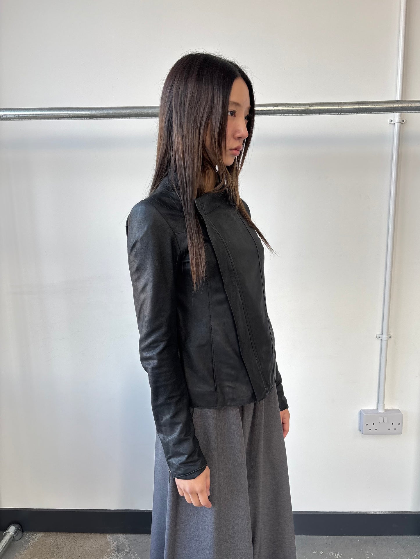 GOAT LEATHER ASYMMETRIC JACKET