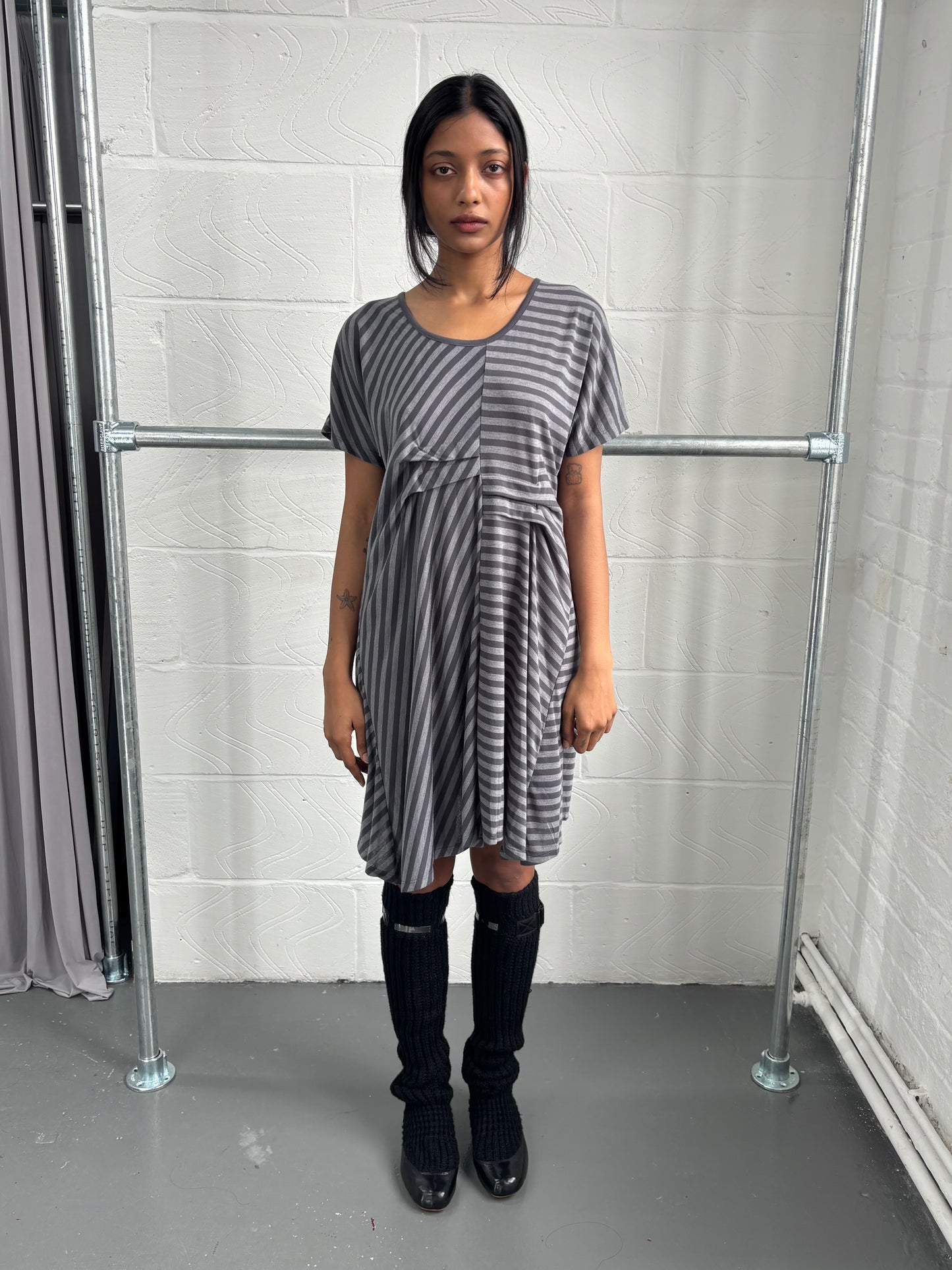 JAPANESE DESIGNER HITCHED STRIPE DRESS
