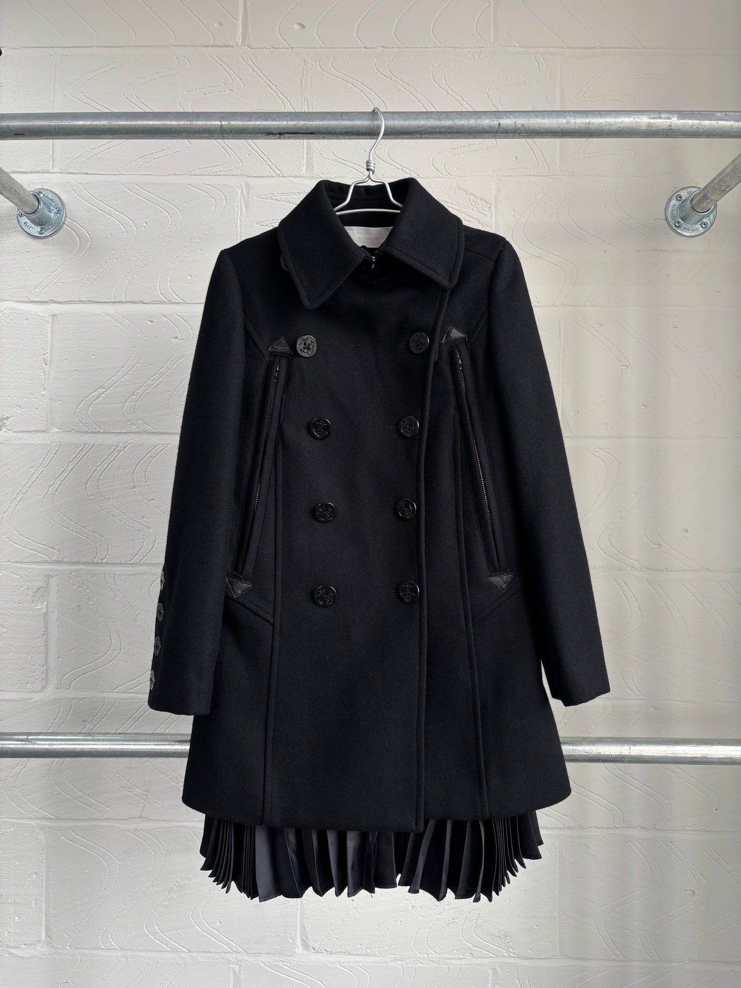 WOOL PEA COAT WITH PLEATED LINING