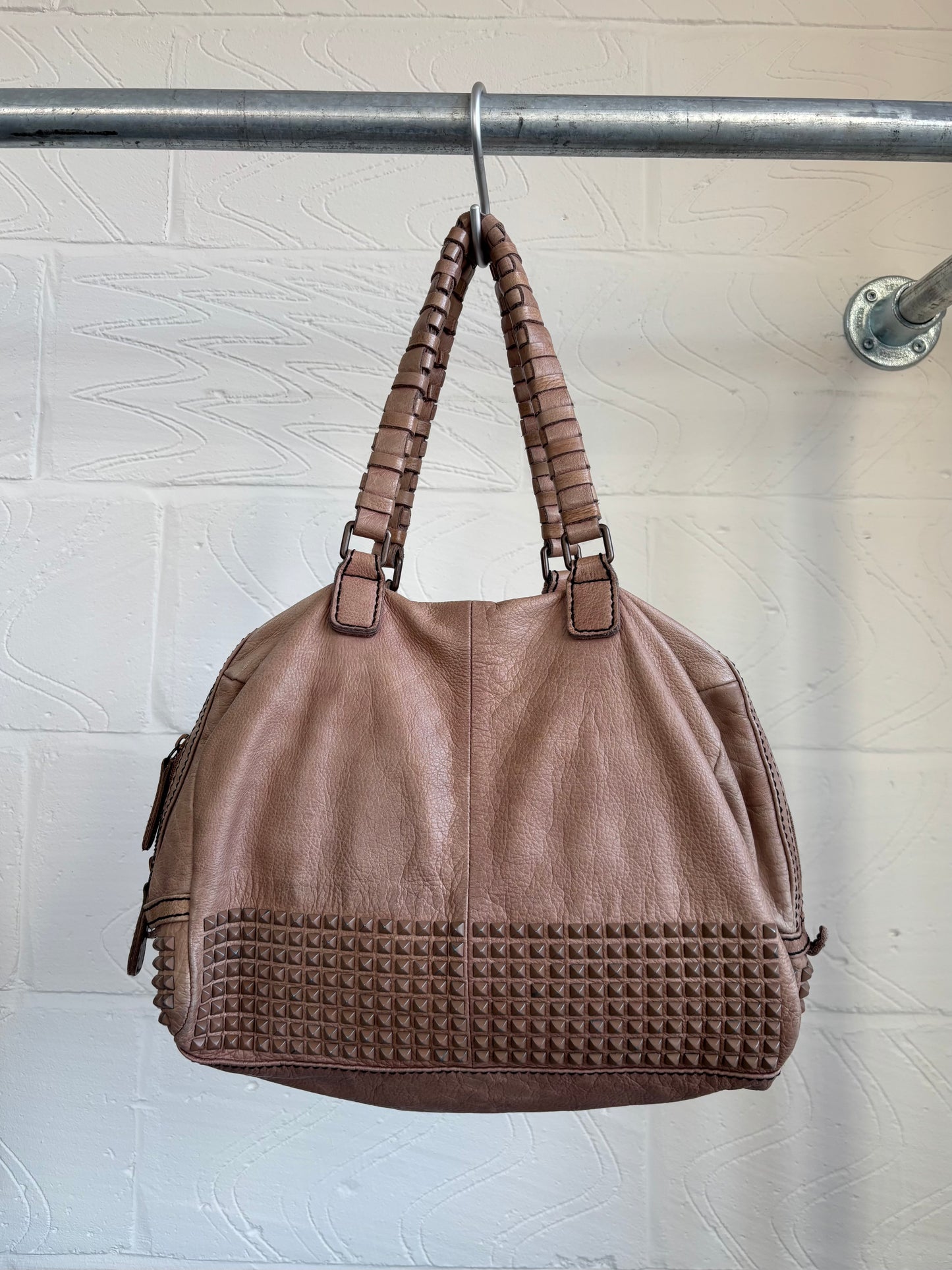 NUDE PINK STUDDED LEATHER BAG