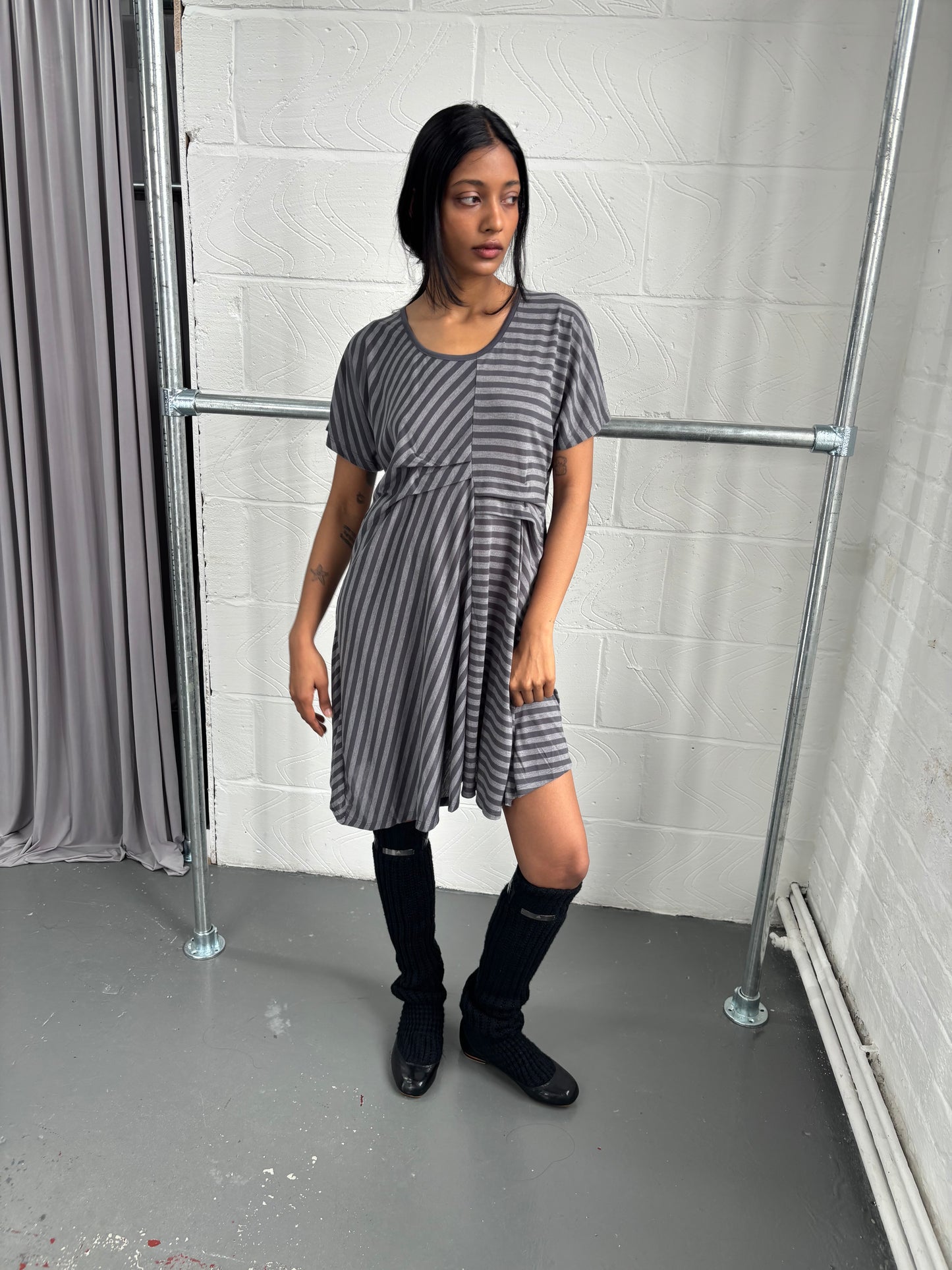 JAPANESE DESIGNER HITCHED STRIPE DRESS