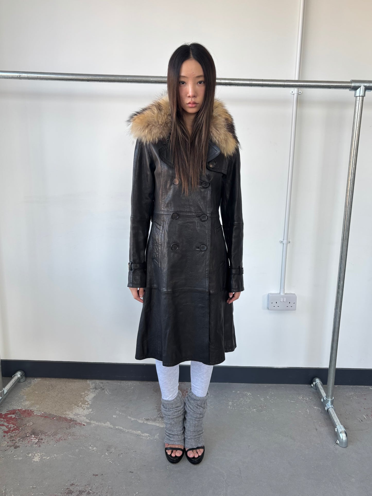 FUR COLLAR LEATHER TRENCH COAT