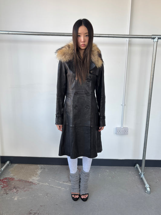 FUR COLLAR LEATHER TRENCH COAT