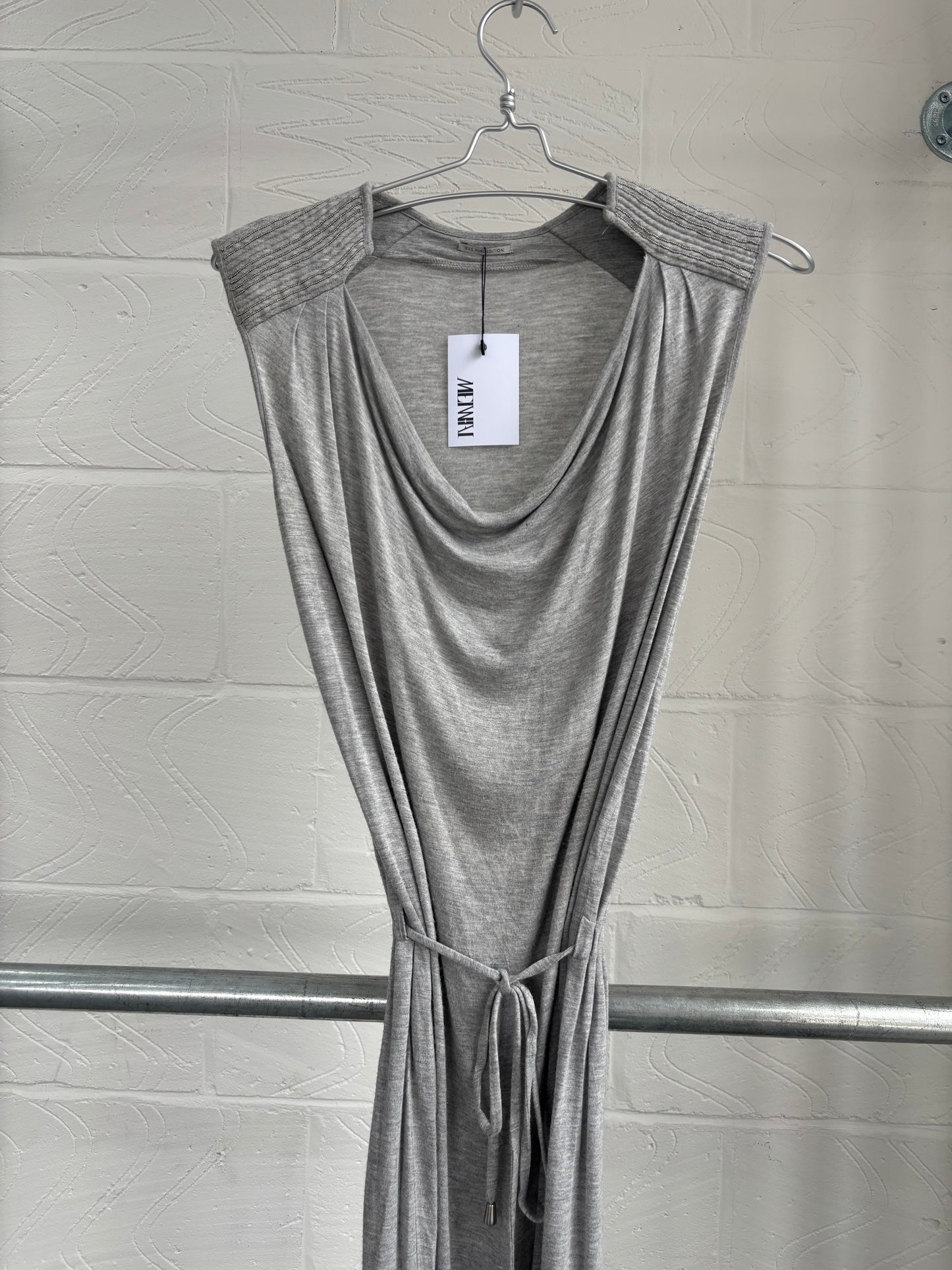 GREY SHOULDER PAD JERSEY DRESS
