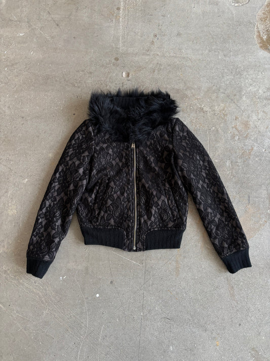 LACE CROPPED BOMBER