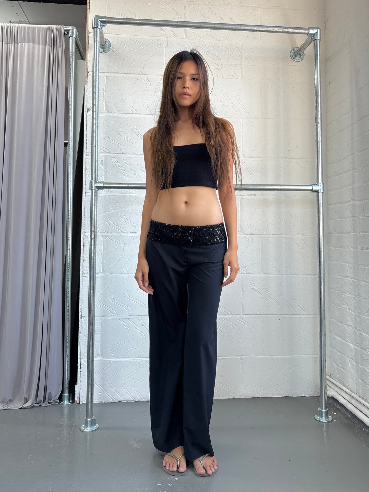 FRENCH DESIGNER TROUSERS WITH SEQUIN WAISTBAND