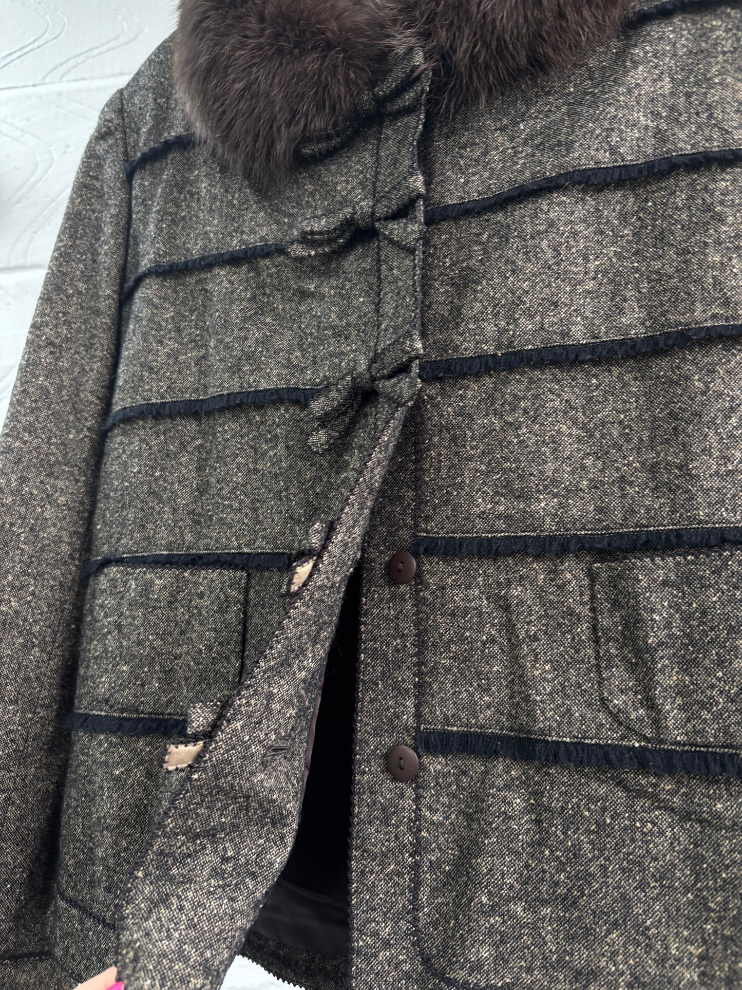 KANEO ISAO SILK WOOL AND FUR JACKET