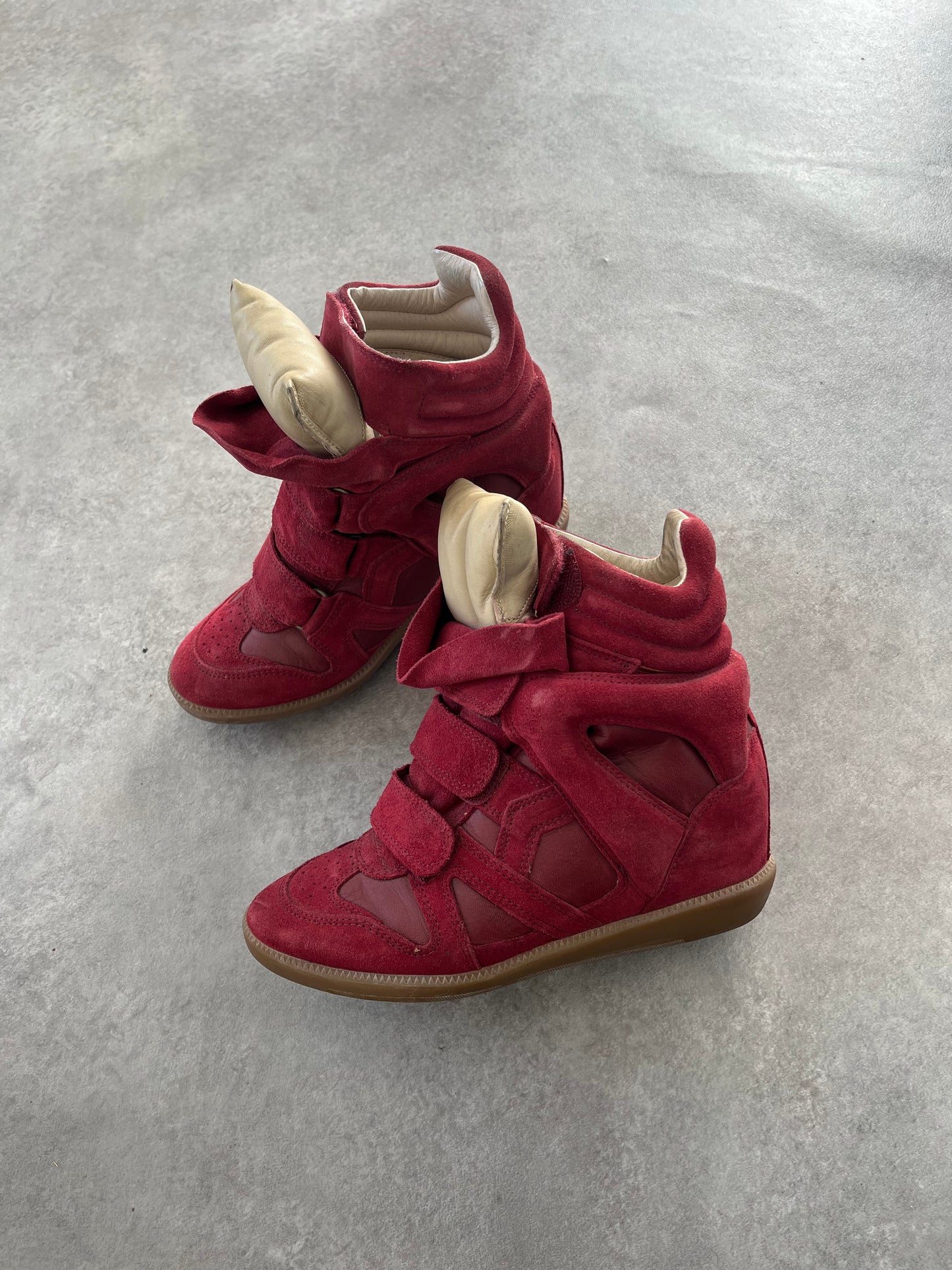 ISABEL MARANT RED BEKETT WEDGE TRAINERS