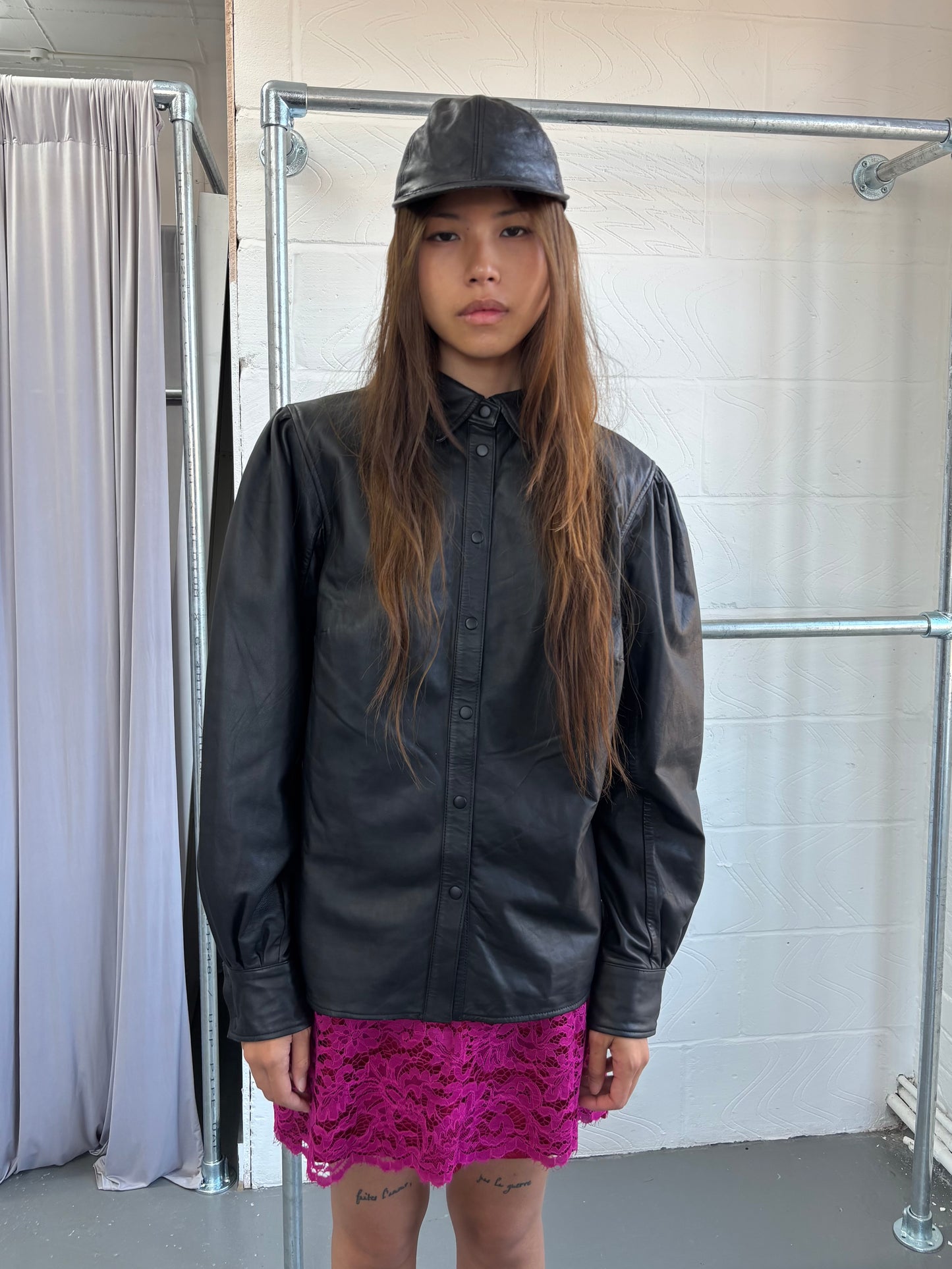LEATHER PUFF SLEEVE SHIRT