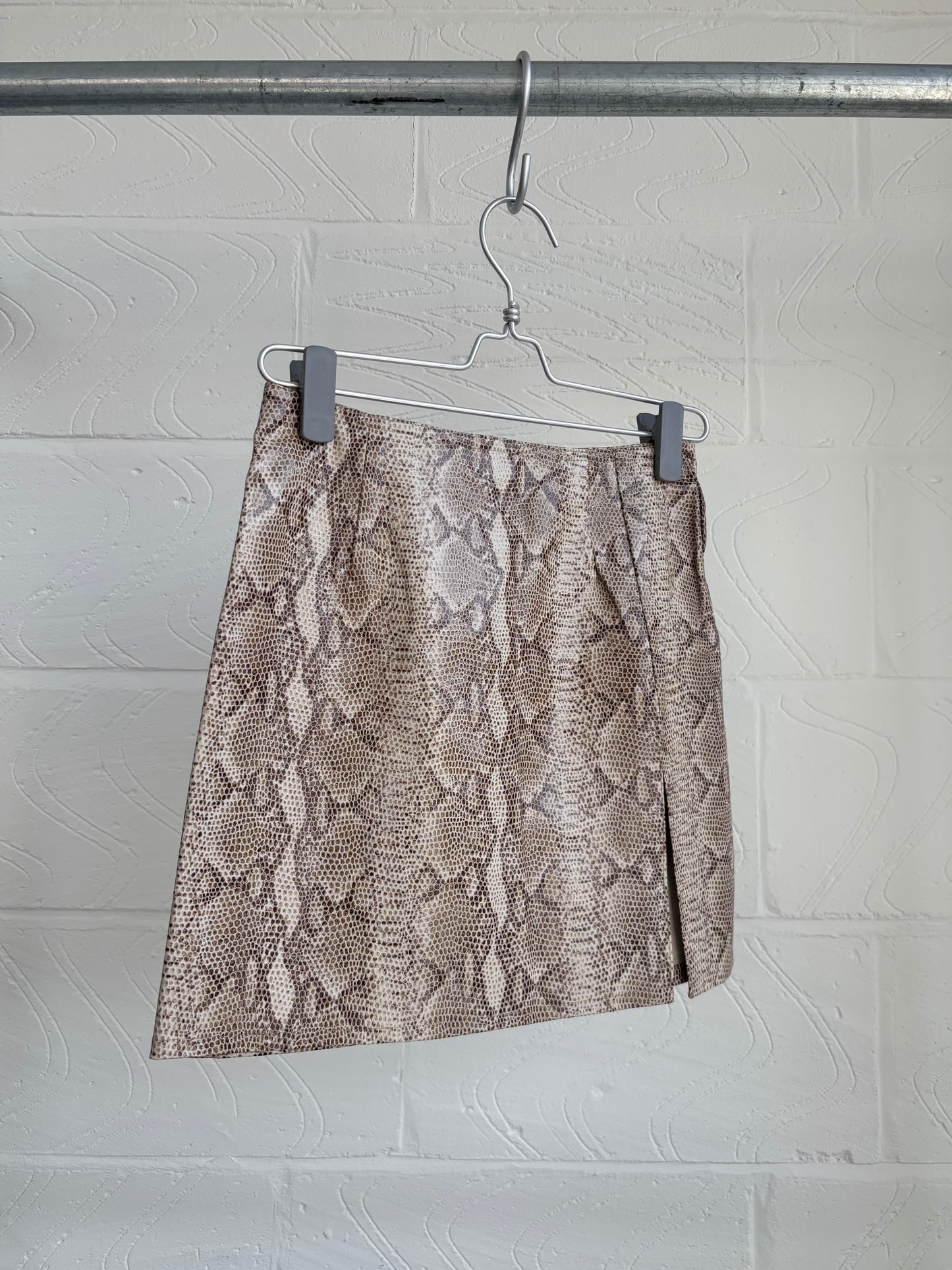 SNAKESKIN PRINT LEATHER MINI SKIRT