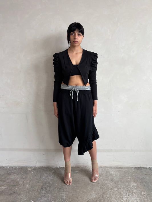 PUFF SLEEVE CROP CARDIGAN