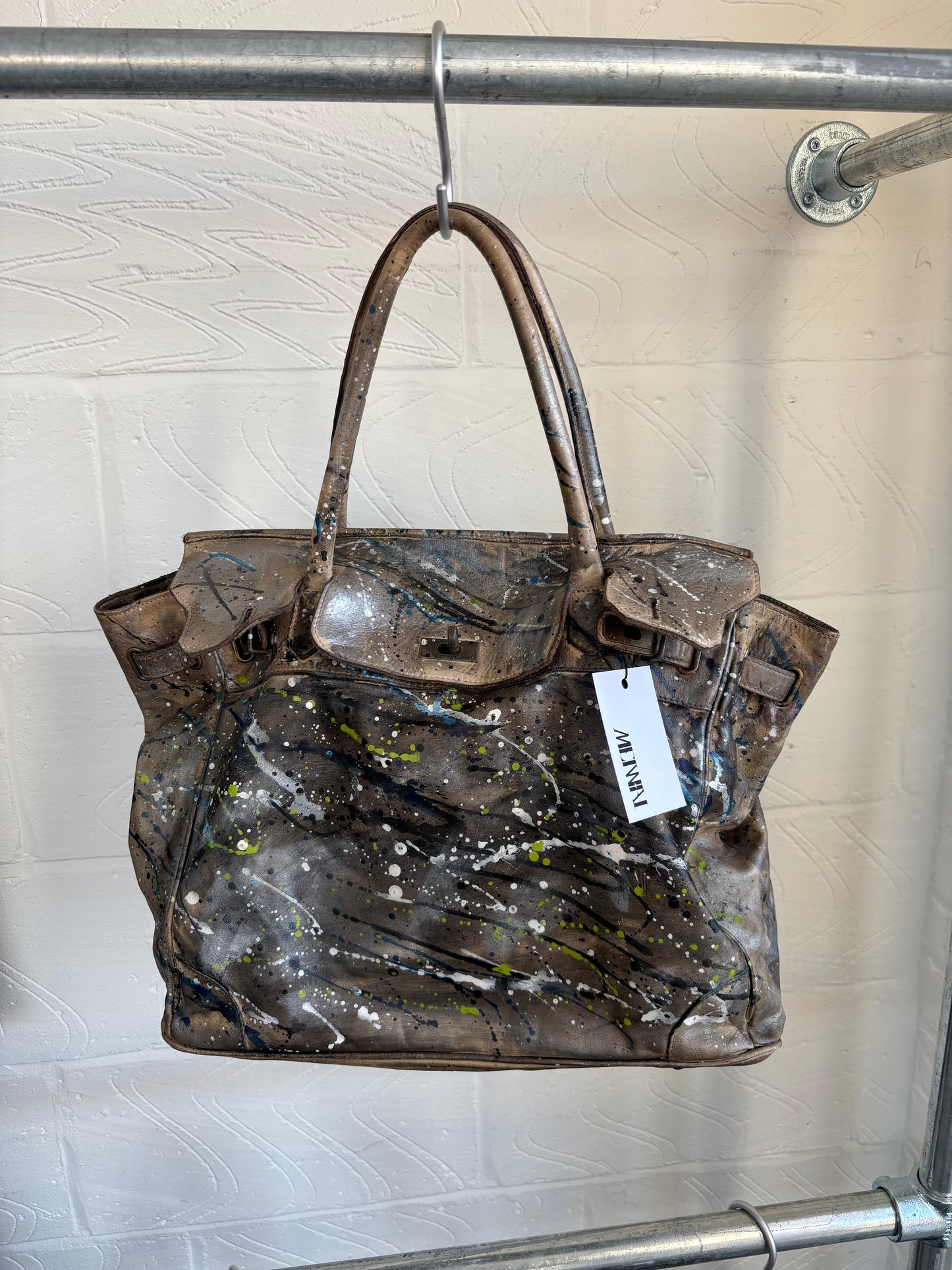 PAINT SPLATTER LEATHER FIRKIN BAG