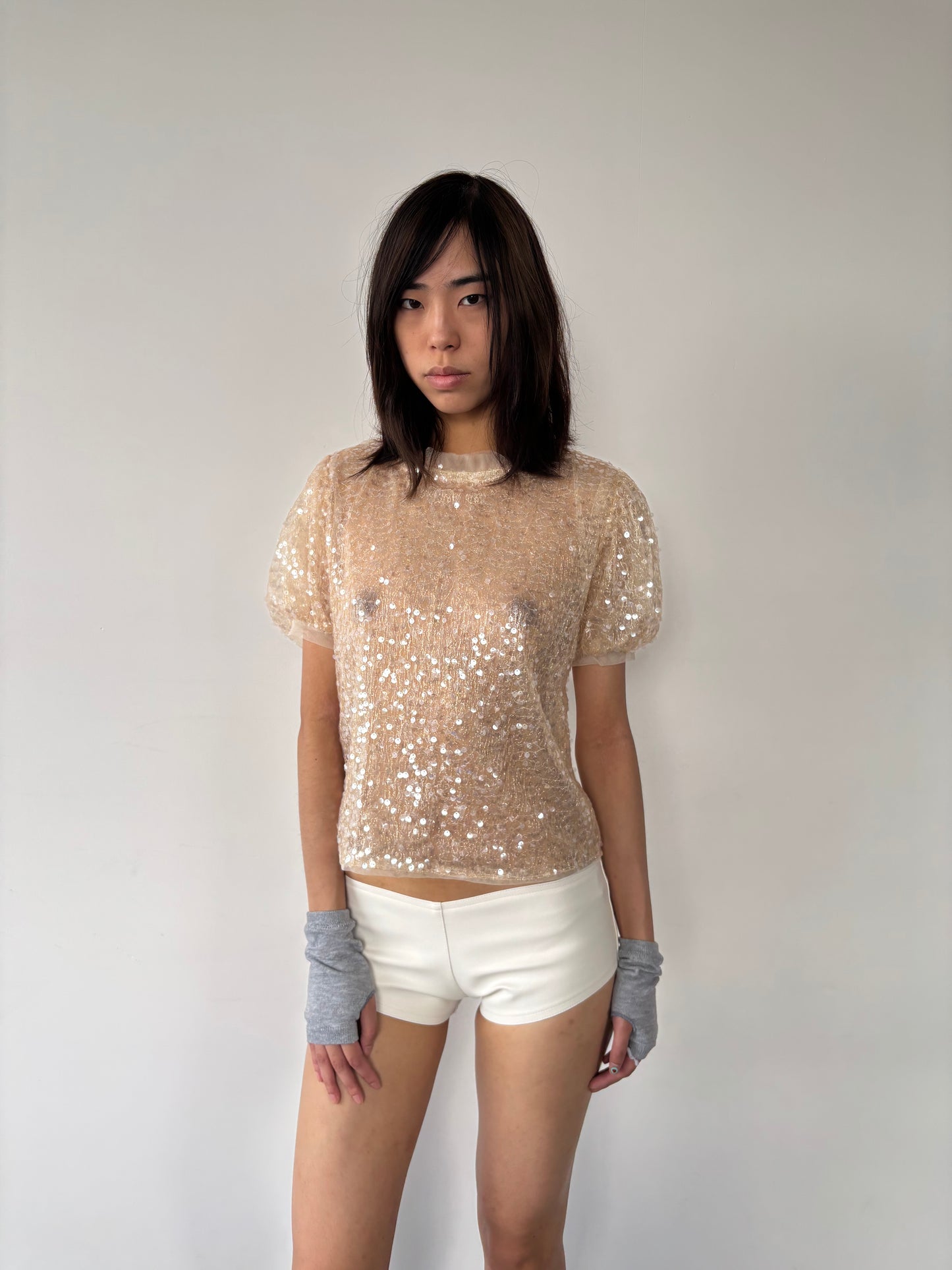 PUFF SLEEVE SEQUIN BLOUSE