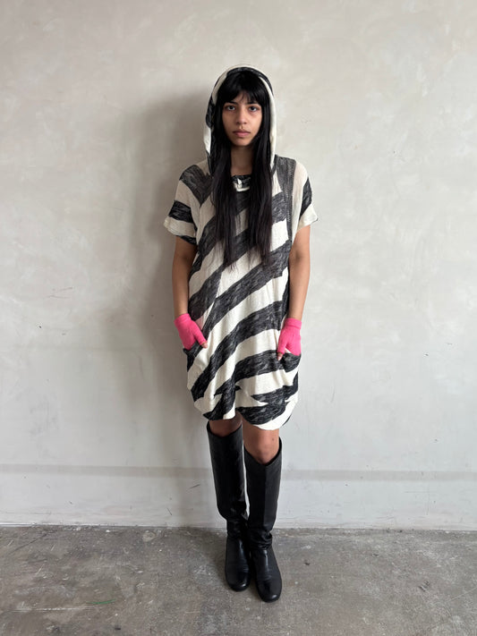 GOMME STRIPE KNIT HOODED DRESS