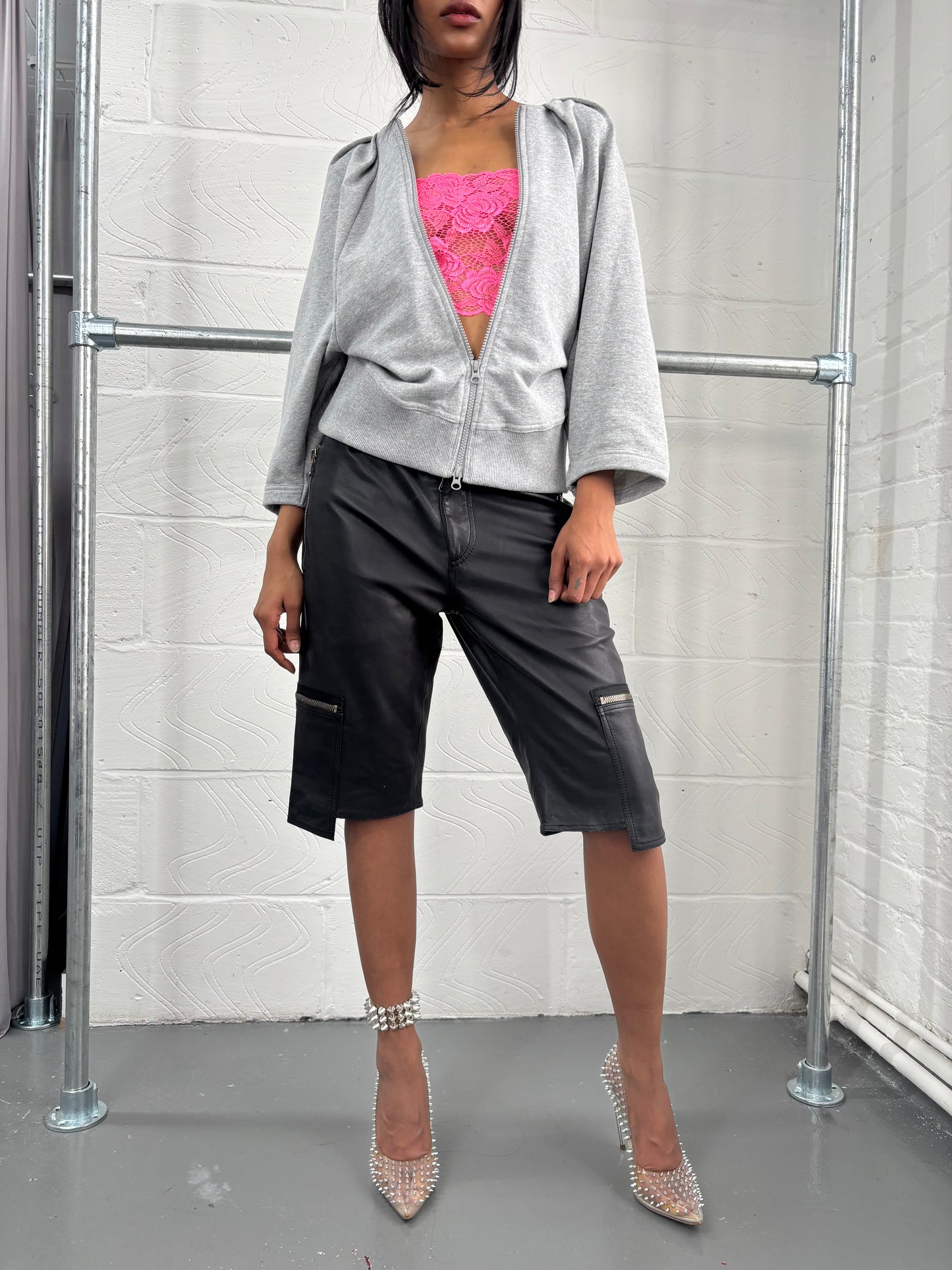 MARC JACOBS LEATHER SHORTS WITH ZIP DETAIL