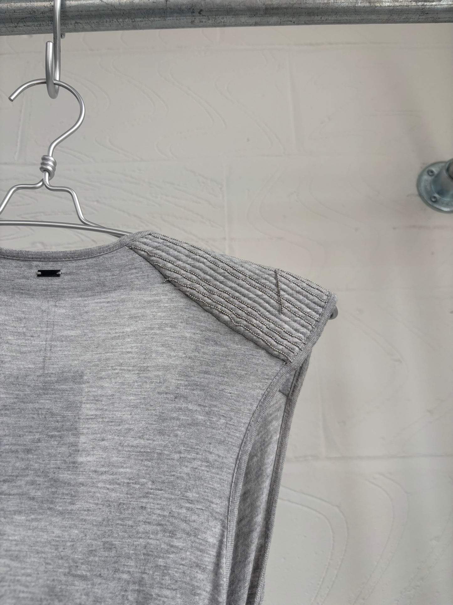 GREY SHOULDER PAD JERSEY DRESS